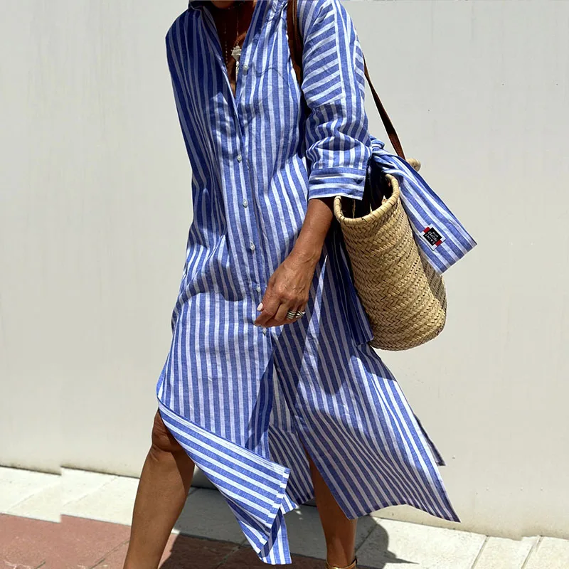Markenname Damen Hemdkleid aus Baumwolle mit Streifen, stilvoll und bequem — Image 4