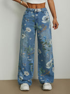 Marke Damen-Jeans mit floralem Muster und weitem Schnitt — Main Image