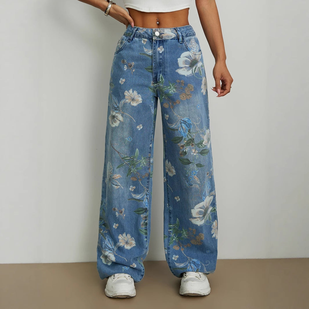 Marke Damen-Jeans mit floralem Muster und weitem Schnitt — Image 2