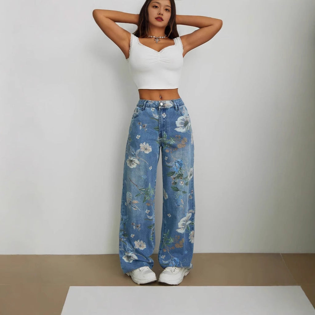 Marke Damen-Jeans mit floralem Muster und weitem Schnitt — Image 3