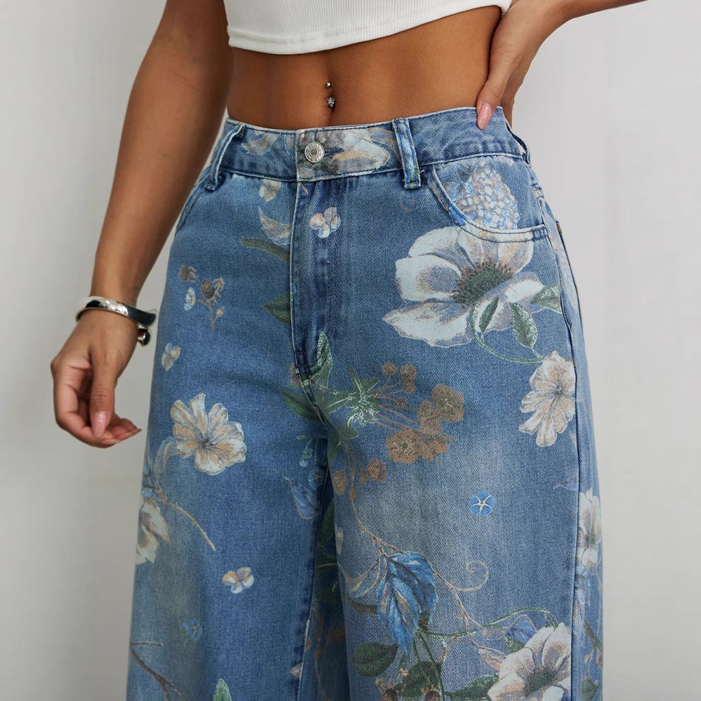 Marke Damen-Jeans mit floralem Muster und weitem Schnitt — Image 5
