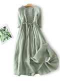 Marke Leinenkleid mit Rüschen und Taillengürtel, knielang — Main Image