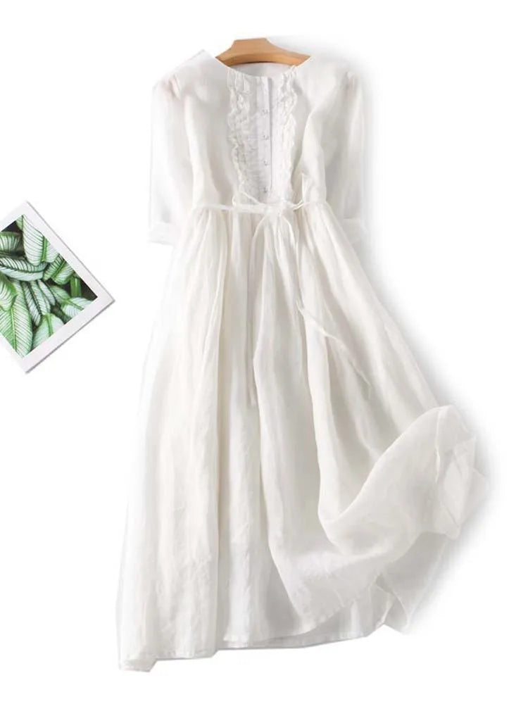 Marke Leinenkleid mit Rüschen und Taillengürtel, knielang — Image 3