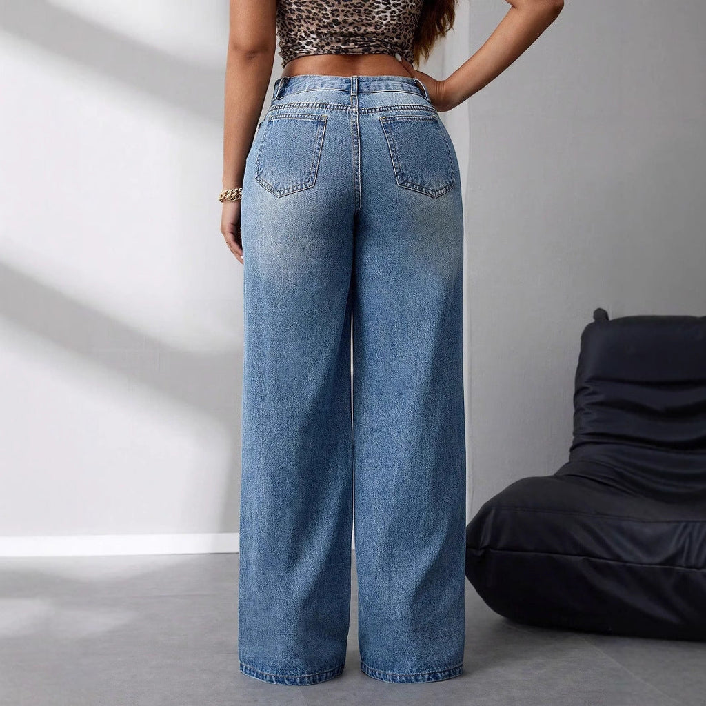 Markenname Damen Jeans Weites Bein Bequem — Image 5