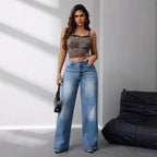 Markenname Damen Jeans Weites Bein Bequem — Image 6