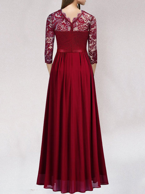 Marke Abendkleid mit Spitzenoberteil und fließendem Rock, in Rot — Image 2
