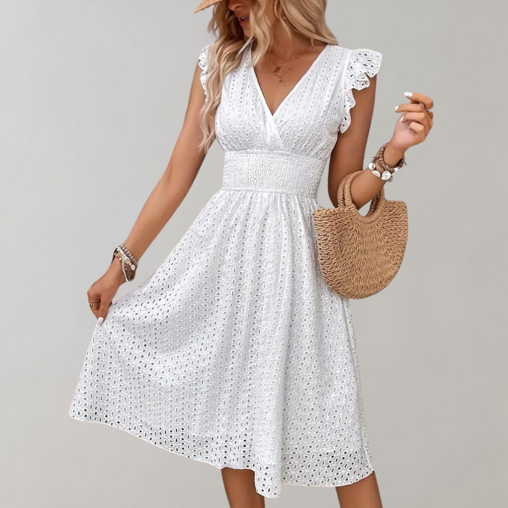 Marke Damen-Spitzenkleid mit Rüschenärmeln und elastischer Taille — Main Image
