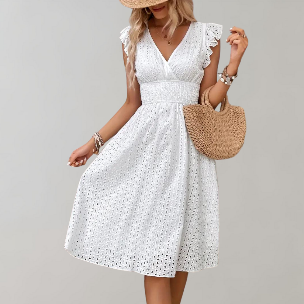 Marke Damen-Spitzenkleid mit Rüschenärmeln und elastischer Taille — Image 2