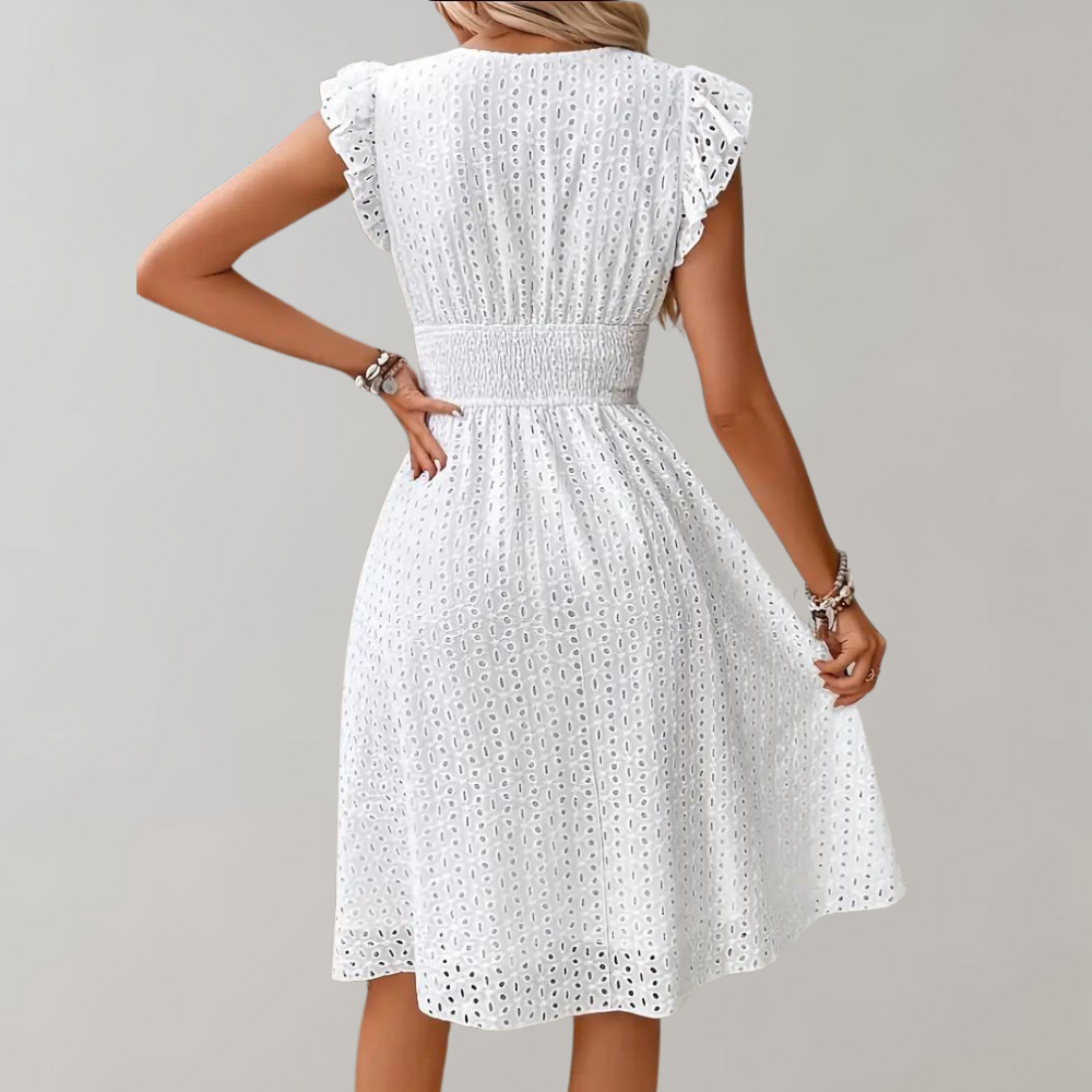 Marke Damen-Spitzenkleid mit Rüschenärmeln und elastischer Taille — Image 3