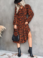 Marke Midikleid mit abstraktem Muster, V-Ausschnitt, lange Ärmel — Main Image