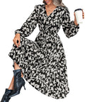 Marke Midikleid mit abstraktem Muster, V-Ausschnitt, lange Ärmel — Image 6