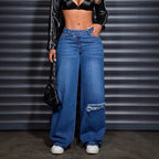 Damen-Jeans Weit mit modischem Riss, Blau, Bequem — Image 3