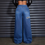 Damen-Jeans Weit mit modischem Riss, Blau, Bequem — Image 5