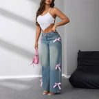 Modische Wide-Leg Jeans mit rosa Schleifen für Damen — Image 4