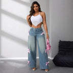 Modische Wide-Leg Jeans mit rosa Schleifen für Damen — Image 5