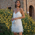 Marke Fransen-Kleid mit Federn für Damen, Weiß — Main Image