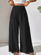 Damen Weite Leinenhose Beige Schwarz Hoher Bund Elastisch Sommer Freizeit — Image 7