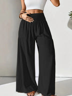 Damen Weite Leinenhose Beige Schwarz Hoher Bund Elastisch Sommer Freizeit — Image 8