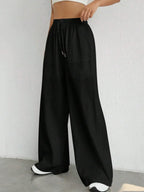 Damen Weite Leinenhose Elastischer Bund Taschen Sommer Atmungsaktiv Freizeit — Image 8