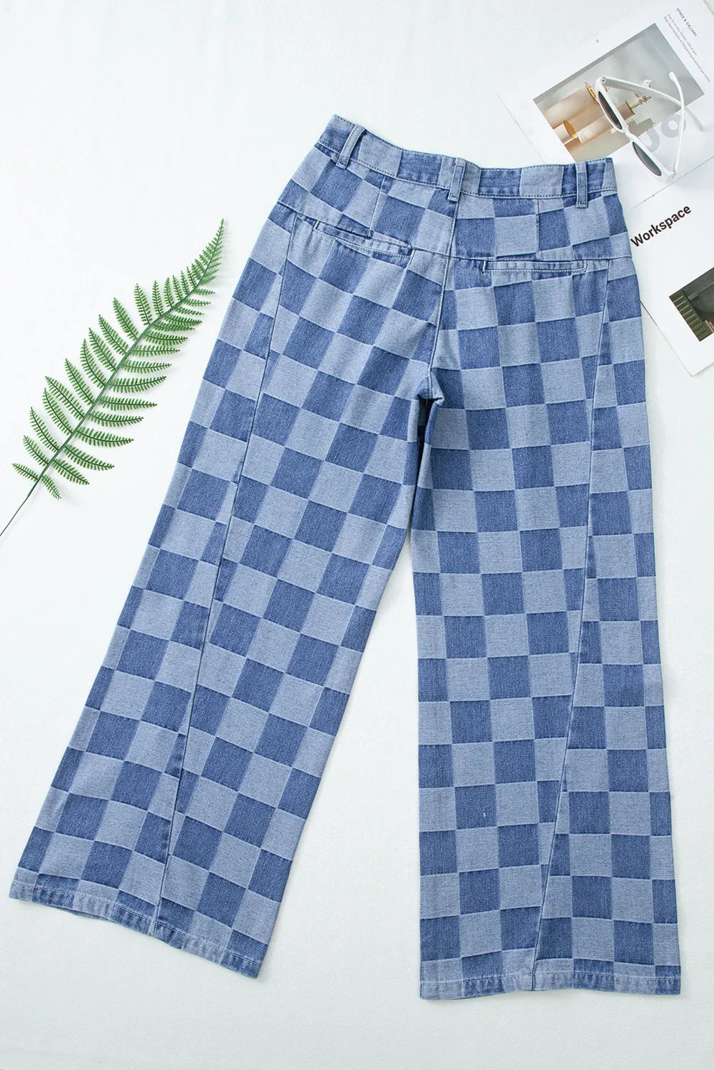 Damen Weite Hose Karomuster Baumwollmischung Schwarz Grau Hoher Bund — Image 7