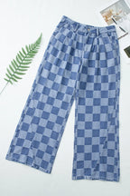Damen Weite Hose Karomuster Baumwollmischung Schwarz Grau Hoher Bund — Image 6