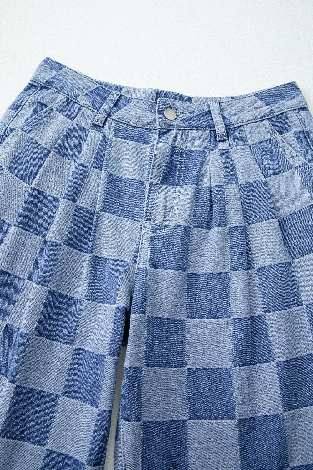 Damen Weite Hose Karomuster Baumwollmischung Schwarz Grau Hoher Bund — Image 8