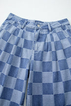 Damen Weite Hose Karomuster Baumwollmischung Schwarz Grau Hoher Bund — Image 8