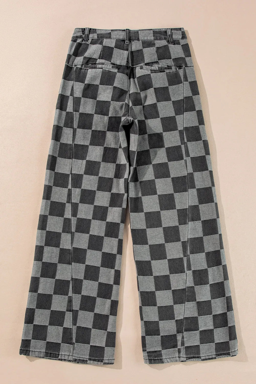 Damen Weite Hose Karomuster Baumwollmischung Schwarz Grau Hoher Bund — Image 3
