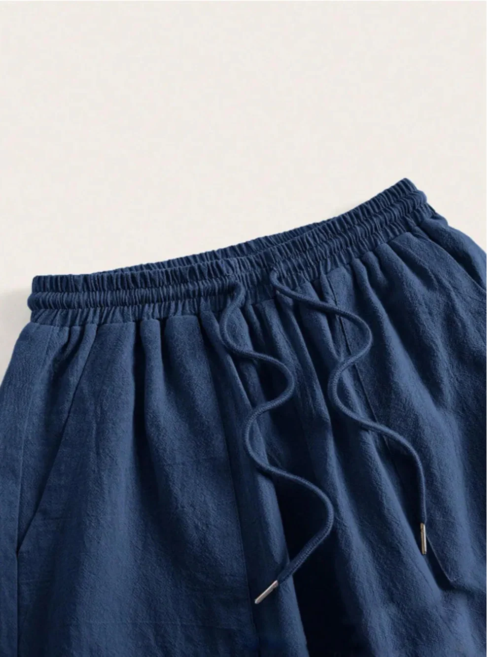 Damen Weite Leinenhose Elastischer Bund Taschen Sommer Atmungsaktiv Freizeit — Image 12