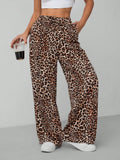 Damen Weite Leopard Print Hose Polyester Elastisch Freizeit — Main Image