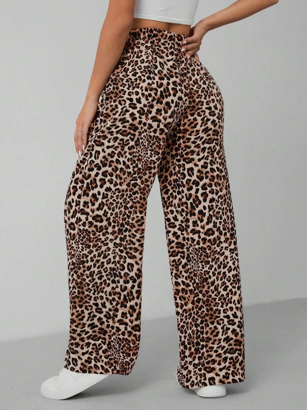 Damen Weite Leopard Print Hose Polyester Elastisch Freizeit — Image 2
