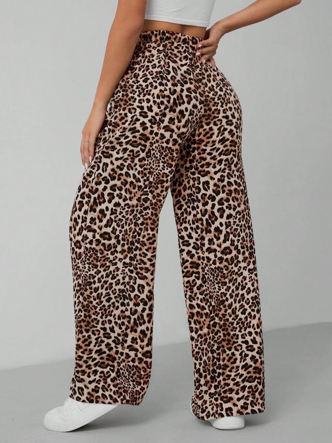 Damen Weite Leopard Print Hose Polyester Elastisch Freizeit — Image 2