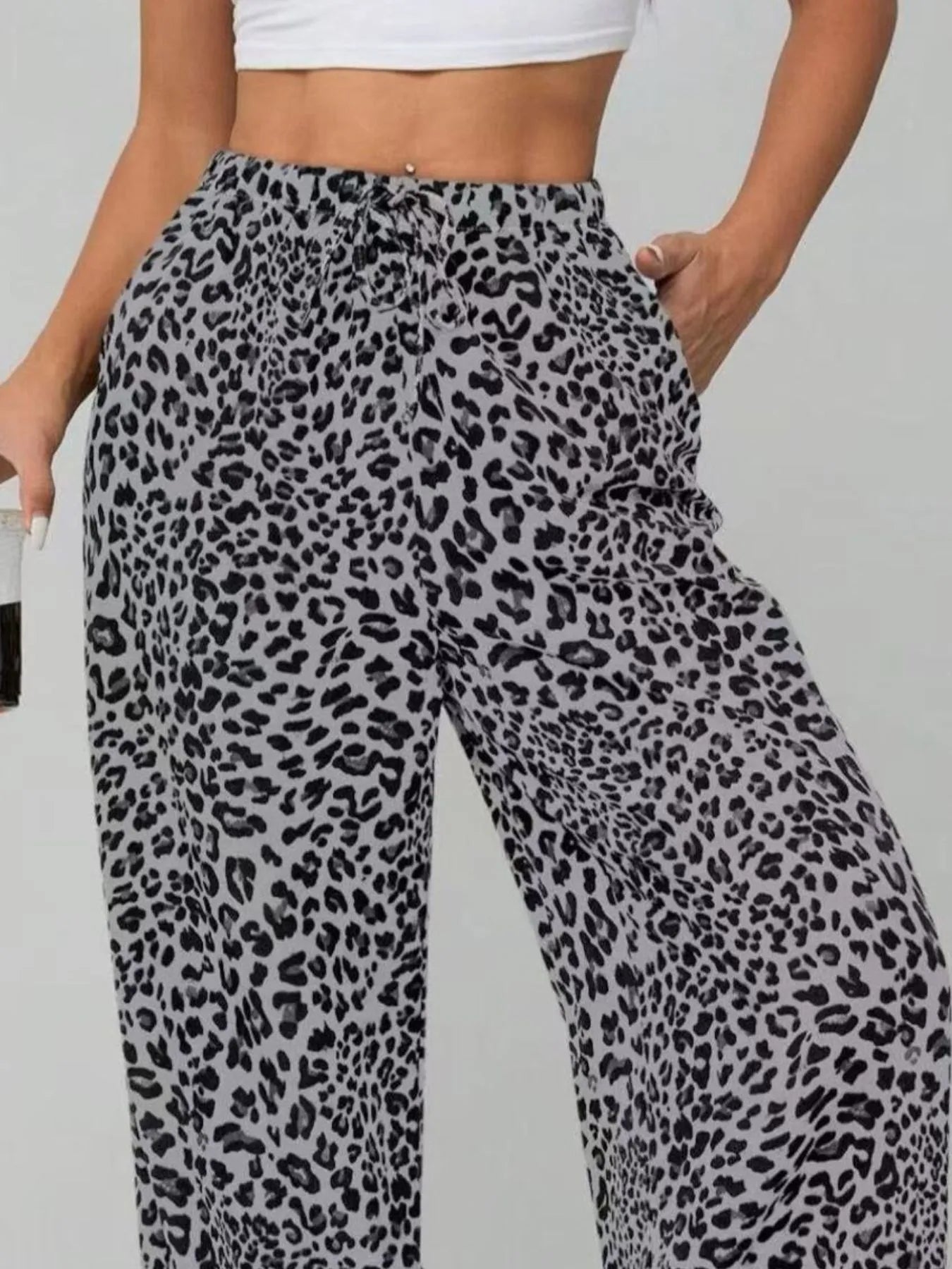 Damen Weite Leopard Print Hose Polyester Elastisch Freizeit — Image 6
