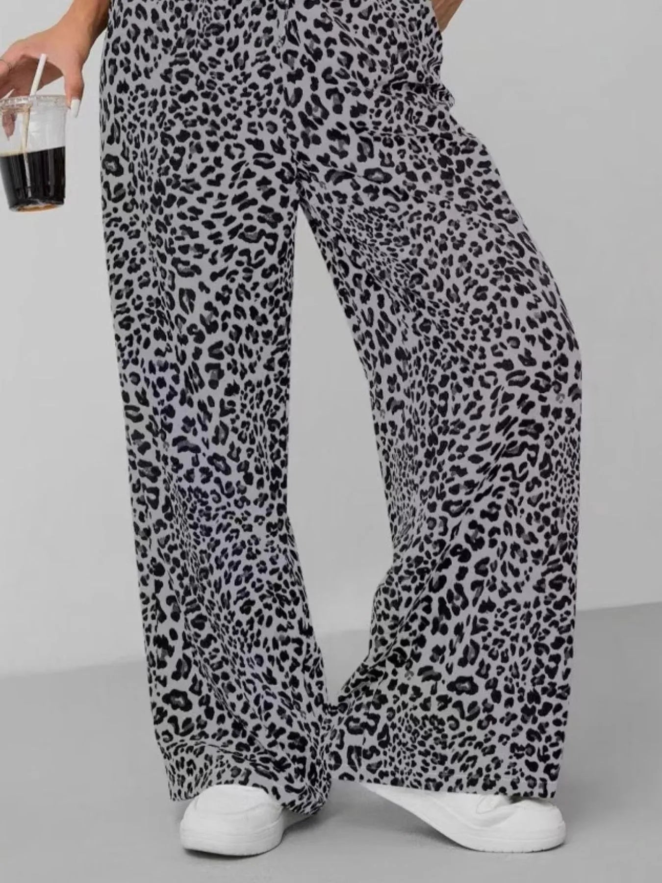 Damen Weite Leopard Print Hose Polyester Elastisch Freizeit — Image 5