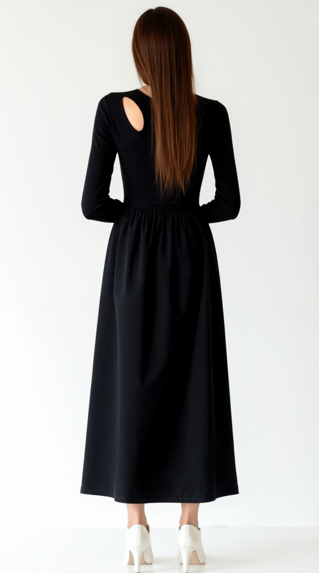Langarm Maxikleid Mit Figurbetontem Oberteil Und Ausschnittdetails Für Dinner Termine Und Wochenendspaziergänge