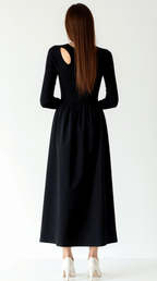 Langarm Maxikleid Mit Figurbetontem Oberteil Und Ausschnittdetails Für Dinner Termine Und Wochenendspaziergänge