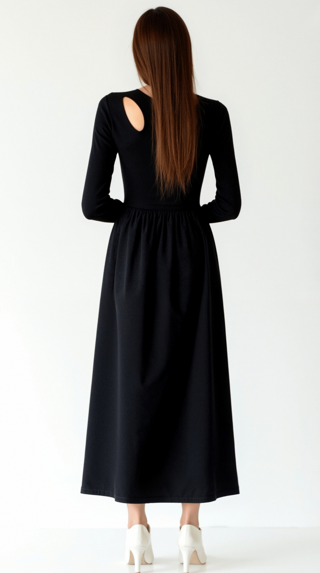 Langarm Maxikleid Mit Figurbetontem Oberteil Und Ausschnittdetails Für Dinner Termine Und Wochenendspaziergänge
