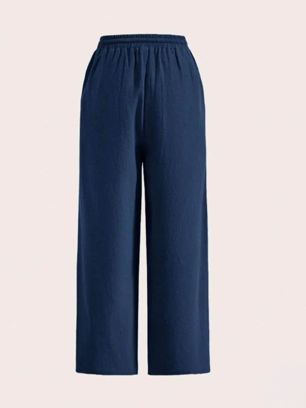 Damen Weite Leinenhose Elastischer Bund Taschen Sommer Atmungsaktiv Freizeit — Image 11