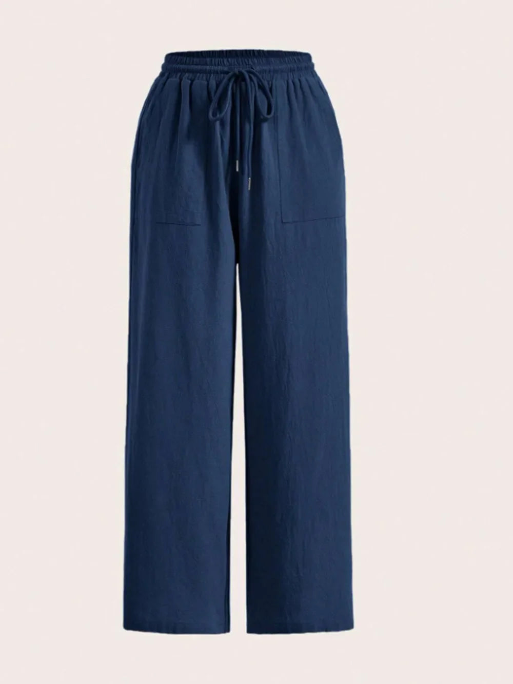 Damen Weite Leinenhose Elastischer Bund Taschen Sommer Atmungsaktiv Freizeit — Image 10