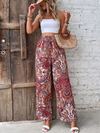 Boho Damen Weite Hose Paisley Muster Elastischer Bund Sommer — Image 6