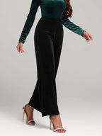 Damen Weite Samthosen Schwarz High-Waist Elegant Abendmode — Image 4