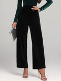 Damen Weite Samthosen Schwarz High-Waist Elegant Abendmode — Main Image