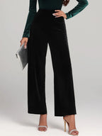 Damen Weite Samthosen Schwarz High-Waist Elegant Abendmode — Main Image