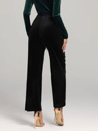 Damen Weite Samthosen Schwarz High-Waist Elegant Abendmode — Image 2