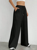 Damen Weite Leinenhose Elastischer Bund Taschen Sommer Atmungsaktiv Freizeit — Image 7