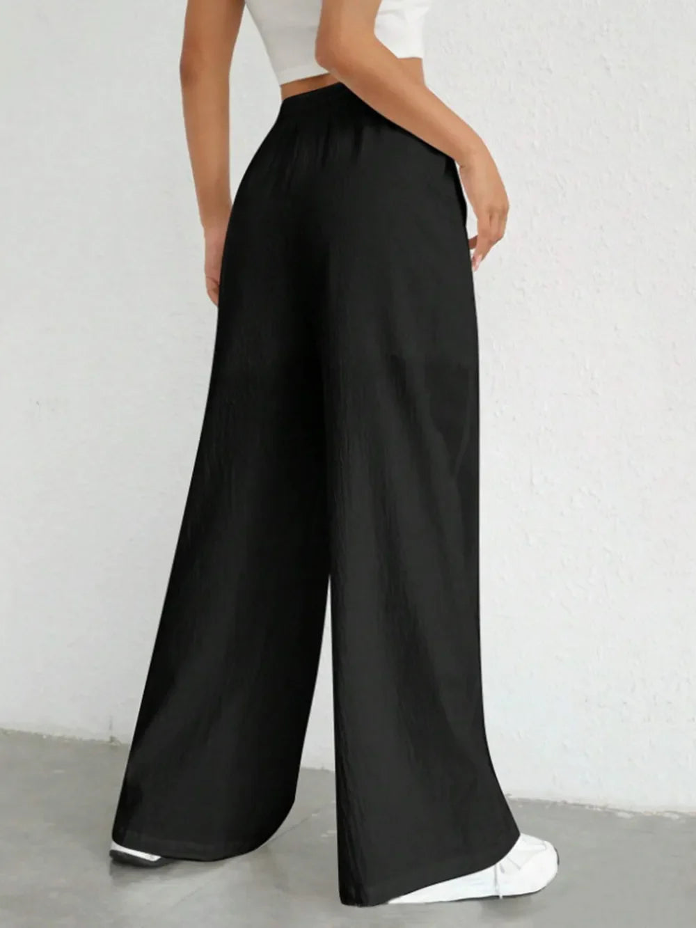 Damen Weite Leinenhose Elastischer Bund Taschen Sommer Atmungsaktiv Freizeit — Image 9