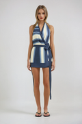 Marke Wickelkleid Damen Blau-Weiß Gestreift, Sommer, Elegant — Main Image