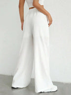 Damen Weite Leinenhose Elastischer Bund Taschen Sommer Atmungsaktiv Freizeit — Image 2