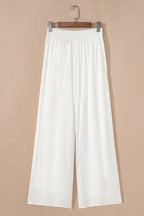 Damen Weite Leinenhose Weiß – Elastischer Bund, Kordelzug, Sommer, Freizeit, Urlaub — Image 5