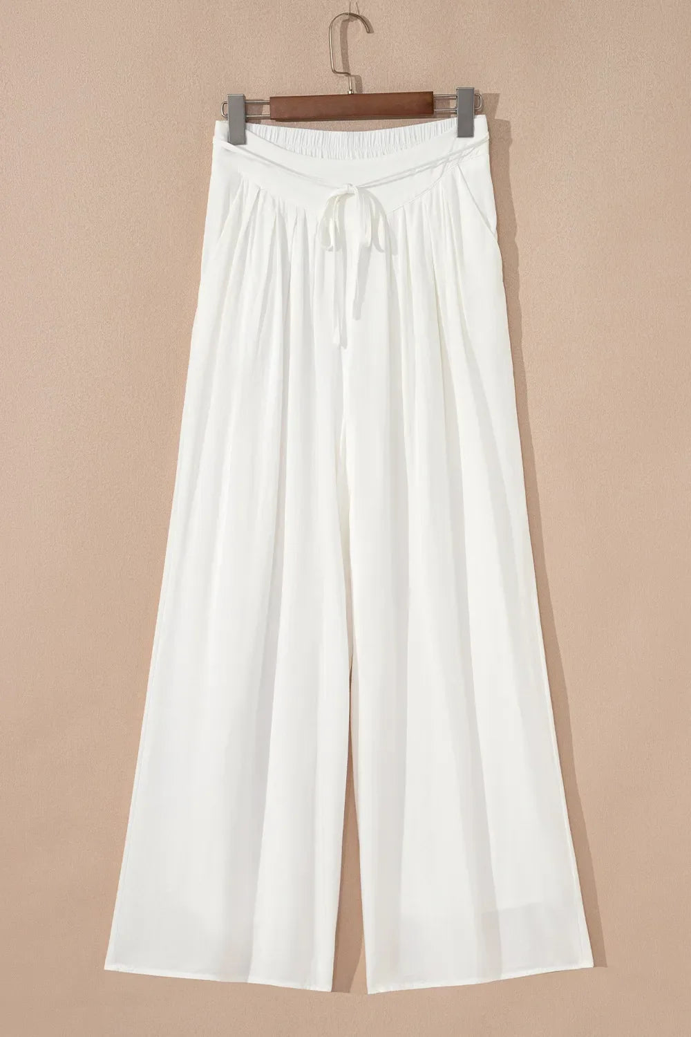 Damen Weite Leinenhose Weiß – Elastischer Bund, Kordelzug, Sommer, Freizeit, Urlaub — Image 4